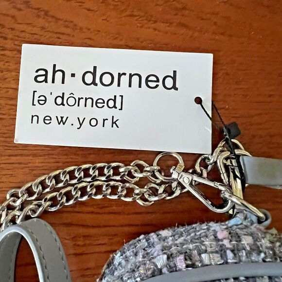 Crossbody Bag Ah-Dorned Taylor Tweed Grey White Pink NWT Camera Bag Chain - Picture 10 of 10